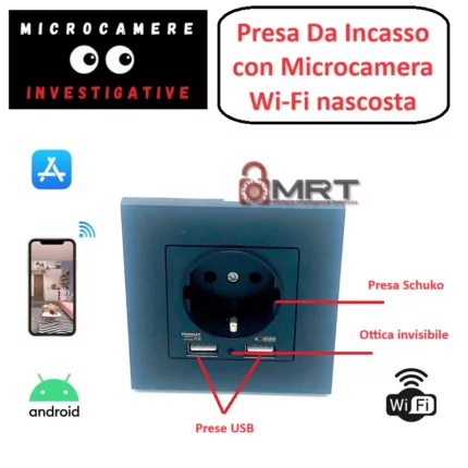 vera presa corrente con microcamera nascosta